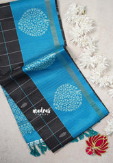 Ebony Black - Yamini Paper Silk Checks in Body with Contrast Pallu and Blouse - Perfect Office Wear | Casual Wear