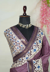 Muted Mauve Purple - Yamini Paper Silk Checks in Body with Printed Patola Border - Perfect Office Wear | Casual Wear