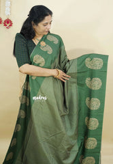 Forest Green - Yamini paper silk mango border and sirukattam body