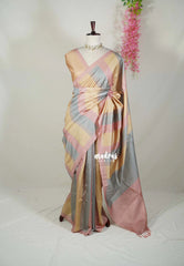 Pastel Tri-Color - Yamini Paper Silk Saree with Stripes - Workwear Classic | Casual Wear