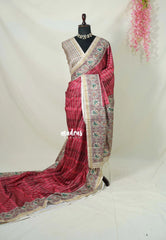 Cherry Red - Yamini Paper Silk Lines in Body with Printed Patola Border - Perfect Office Wear | Casual Wear