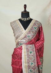 Cherry Red - Yamini Paper Silk Lines in Body with Printed Patola Border - Perfect Office Wear | Casual Wear