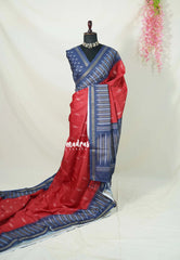 Dark Red - Yamini Paper Silk with Contrast Pallu and Blouse with Printed Ikkat Buttas - Perfect Office Wear | Casual Wear