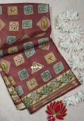 Antique Rosewood - Roopa - Premium Chappa semi Tussar Silk with Cute Doodle Print - Perfect Office Wear | Casual Wear