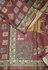 Antique Rosewood - Roopa - Premium Chappa semi Tussar Silk with Cute Doodle Print - Perfect Office Wear | Casual Wear