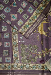 Muted Purple - Roopa - Premium Chappa semi Tussar Silk with Cute Doodle Print - Perfect Office Wear | Casual Wear