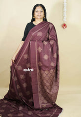 Wine Brown - Chithiram - Soft printed Paper Silk Saree with Kolam prints