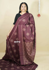 Wine Brown - Chithiram - Soft printed Paper Silk Saree with Kolam prints