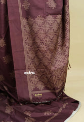 Wine Brown - Chithiram - Soft printed Paper Silk Saree with Kolam prints