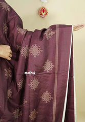 Wine Brown - Chithiram - Soft printed Paper Silk Saree with Kolam prints