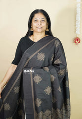 Black - Chithiram - Soft printed Paper Silk Saree with Kolam prints