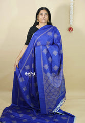 MS Blue - Chithiram - Soft printed Paper Silk Saree with Kolam prints