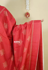 Chilli Red - Chithiram - Soft printed Paper Silk Saree with Kolam prints