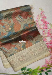 Multicolor with Ash Grey - Yamini Paper Silk with Moden Prints with Zari Style Printed Border - Perfect Office Wear | Casual Wear