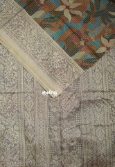 Multicolor with Rust Brown - Yamini Paper Silk with Moden Prints with Zari Style Printed Border - Perfect Office Wear | Casual Wear