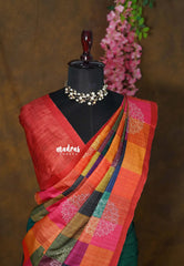 (PRE-BOOKING) Navaratna Green Paper Silk Saree – Yamini | Paalum Pazhamum Madras Checks | Workwear Classic