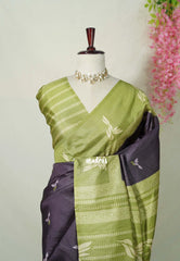 Chocolate Brown - Yamini Paper Silk Vaira Oosi with Contrast Pallu and Blouse - Perfect Office Wear | Casual Wear