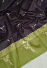 Chocolate Brown - Yamini Paper Silk Vaira Oosi with Contrast Pallu and Blouse - Perfect Office Wear | Casual Wear