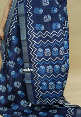 Indigo Blue - Zara Malgudi printed silk with Bagru Prints