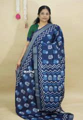 Indigo Blue - Zara Malgudi printed silk with Bagru Prints