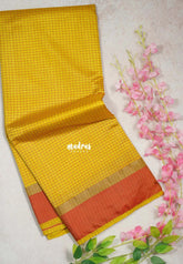 Marigold Yellow - Arani Semi Silk Saree Muthukattam with Skirt Border - Best for Regular Wear | Temple Visit