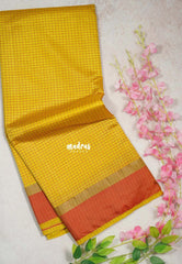 Marigold Yellow - Arani Semi Silk Saree Muthukattam with Skirt Border - Best for Regular Wear | Temple Visit