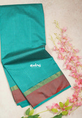 Teal Blue - Arani Semi Silk Saree Muthukattam with Skirt Border - Best for Regular Wear | Temple Visit