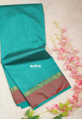 Teal Blue - Arani Semi Silk Saree Muthukattam with Skirt Border - Best for Regular Wear | Temple Visit