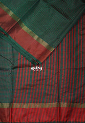 Midnight Green - Arani Semi Silk Saree Muthukattam with Skirt Border - Best for Regular Wear | Temple Visit