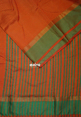 Saffron Orange - Arani Semi Silk Saree Muthukattam with Skirt Border - Best for Regular Wear | Temple Visit
