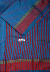 Peacock Blue - Arani Semi Silk Saree Muthukattam with Skirt Border - Best for Regular Wear | Temple Visit