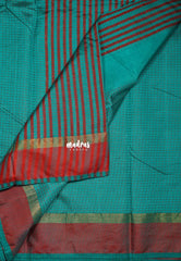 Teal Blue - Arani Semi Silk Saree Muthukattam with Skirt Border - Best for Regular Wear | Temple Visit