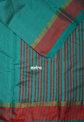 Teal Blue - Arani Semi Silk Saree Muthukattam with Skirt Border - Best for Regular Wear | Temple Visit
