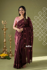 Royal Maroon - Aathini - Telugu Letters Handblock Printed Bamboo Cotton Double Blouse Combo