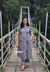 Dusty Blue - Aavani - Dabu motives Rayon cotton A-line Coord Set Ideal Outfit for Summer, Brunch, Casual and Small Gatherings
