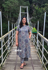 Dusty Blue - Aavani - Dabu motives Rayon cotton A-line Coord Set Ideal Outfit for Summer, Brunch, Casual and Small Gatherings