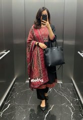 Ebony Black – Aavani - Modal silk Panel Anarkali 3 piece Kurti Set – Perfect for Office & Everyday Wear