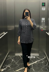 Jet Black - Aavani - Midnight Lines Rayon cotton Shirt for women - Ideal Outfit for Summer, Brunch, Casual and Small Gatherings
