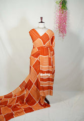 Rust Orange - Ahimsa Silk with Bagru Handblock Saree with Contemporary Design | Best for Regular Wear | Casual Wear