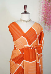 Rust Orange - Ahimsa Silk with Bagru Handblock Saree with Contemporary Design | Best for Regular Wear | Casual Wear