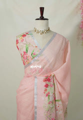 Peach Blossom - Soft Alia linen cotton saree with Floral Prints for Teachers | 7 Narrow Pleats Drape | Under ₹1000