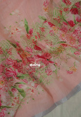 Peach Blossom - Soft Alia linen cotton saree with Floral Prints for Teachers | 7 Narrow Pleats Drape | Under ₹1000