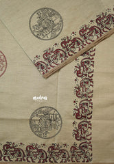 Mushroom Beige - Ambigai polycotton with contrast blouse combo