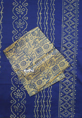 Navy Blue - Ambigai polycotton with contrast blouse combo