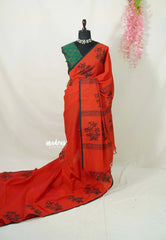 Neon Orange - Ambigai polycotton with contrast blouse combo