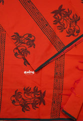 Neon Orange - Ambigai polycotton with contrast blouse combo