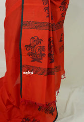 Neon Orange - Ambigai polycotton with contrast blouse combo