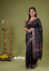 Ebony Black - Ananya - Soft Mangalore Silk Saree Metallic Shades with Buttas - Perfect for Office Wear | Casual Wear