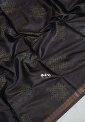 Coffee Brown - Ananya - Soft Mangalore Silk Saree with Kolam Prints - Best for Casual Gatherings