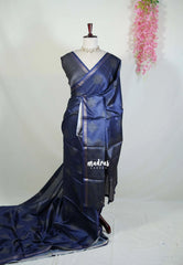 Midnight Blue - Ananya - Soft Mangalore Silk Saree with Kolam Prints - Best for Casual Gatherings